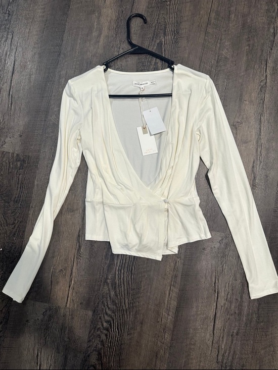 Good American Tops - Good American Cream Wrap Front Long Sleeve Top
